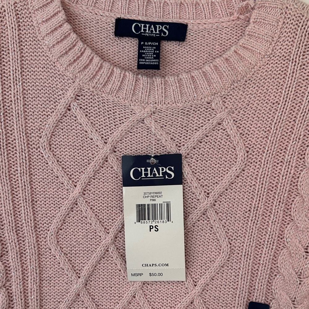 Chaps Women's Light Pink Cable Crewneck Sweater - Picture 2 of 5